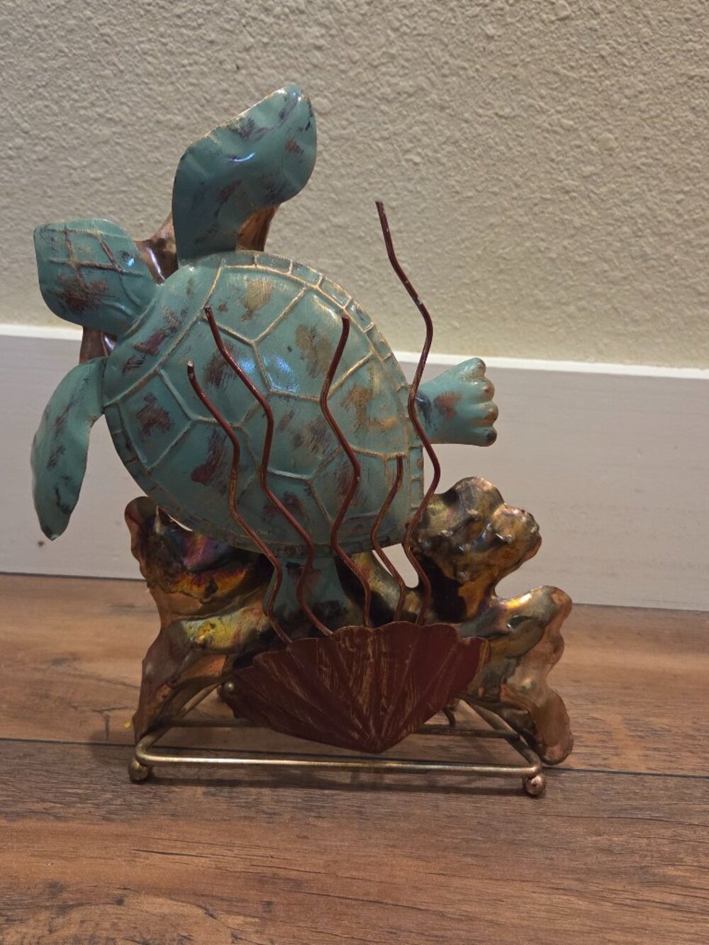 Vintage 3D Layered Metal Turtle Sculpture Decor